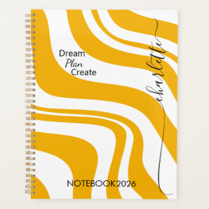 Retro Yellow Lines Scripted Name Yearly  Planner