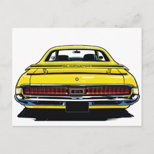 Retro Yellow Muscle Car Rear Pop Art Illustration Postcard