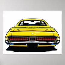 Retro Yellow Muscle Car Rear Pop Art Illustration