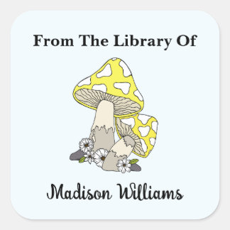 Retro Yellow Mushroom Book Label