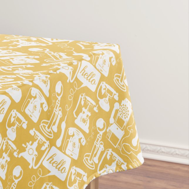Retro Yellow or Hello Any Colour Telephone Pattern Tablecloth (In Situ)
