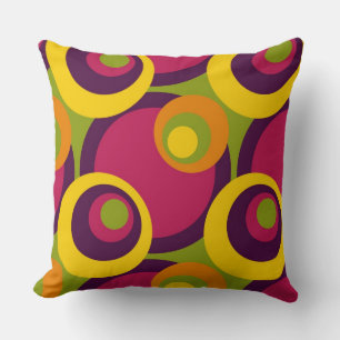 Retro Yellow Orange Lime Purple Fifties Pattern Throw Pillow