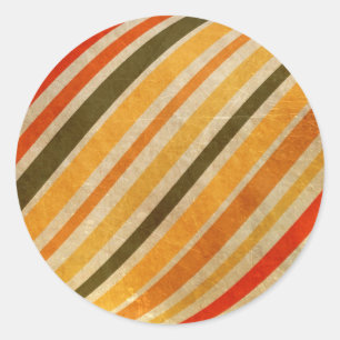 RETRO YELLOW ORANGE RED DIRT GREEN STRIPES PATTERN CLASSIC ROUND STICKER