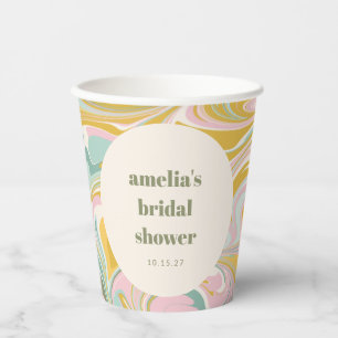 Retro Yellow Pastel Abstract Custom Bridal Shower Paper Cups