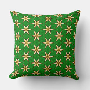 Retro Yellow Petal Pointed Flowers on Green Grass Throw Pillow