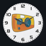 Retro Yellow Point and Shoot Film Camera Large Clock<br><div class="desc">Keep track of time with a creative twist using this retro yellow point and shoot camera clock. This unique wall clock features a vibrant cartoon illustration of a vintage film camera, making it a standout piece of decor for a home office, photography studio, or bedroom. The bright orange and yellow...</div>