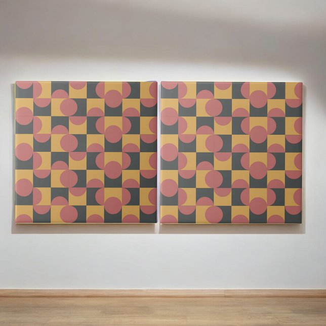 Retro Yellow Red Black Half Circle Chequered  Tile (Creator Uploaded)