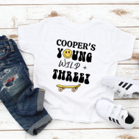 Retro Yellow Skateboard Young Wild Three Birthday