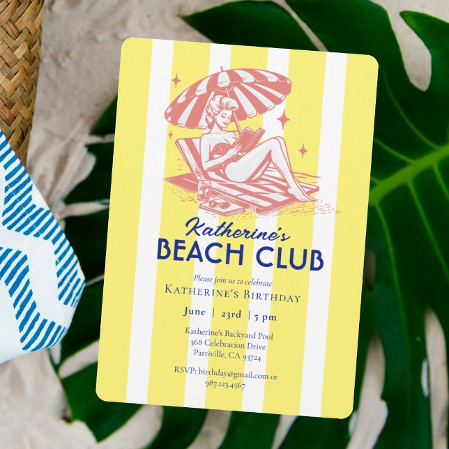 Retro Yellow Stripes Beach Club Birthday Party  Invitation (Creator Uploaded)