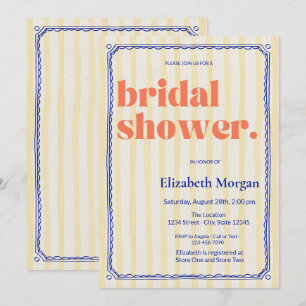  Retro Yellow Stripes Blue Frame Bridal Shower Invitation
