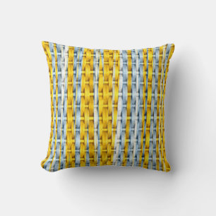 Retro yellow stripes wicker graphic design throw pillow