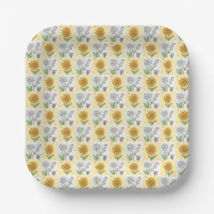 Retro yellow sunflower Floral Birthday party Paper Plate