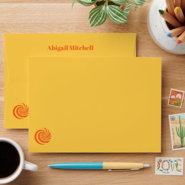 Retro Yellow Swirl Wedding Envelope (Desk)