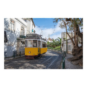 Retro yellow tram on street in Lisbon, Portugal Photo Print