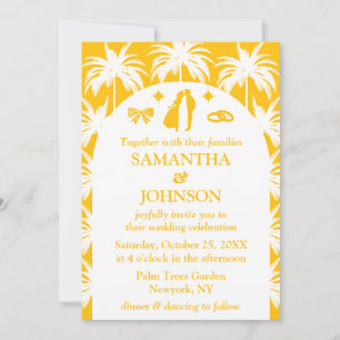 Retro Yellow Tropical Palm Tree Photo Wedding Invitation