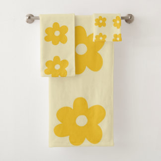 Retro Yellow Tropical Simple Flower Pattern Bath Towel Set