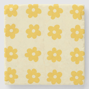 Retro Yellow Tropical Simple Flower Pattern Stone Coaster