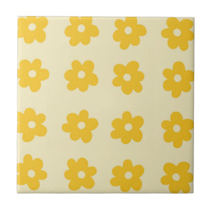 Retro Yellow Tropical Simple Flower Pattern Tile