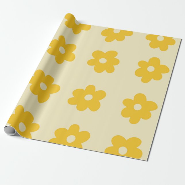 Retro Yellow Tropical Simple Flower Pattern Wrapping Paper (Unrolled)