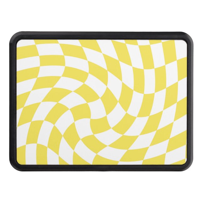 Retro Yellow White Checks Warped Chequered  Trailer Hitch Cover (Front)