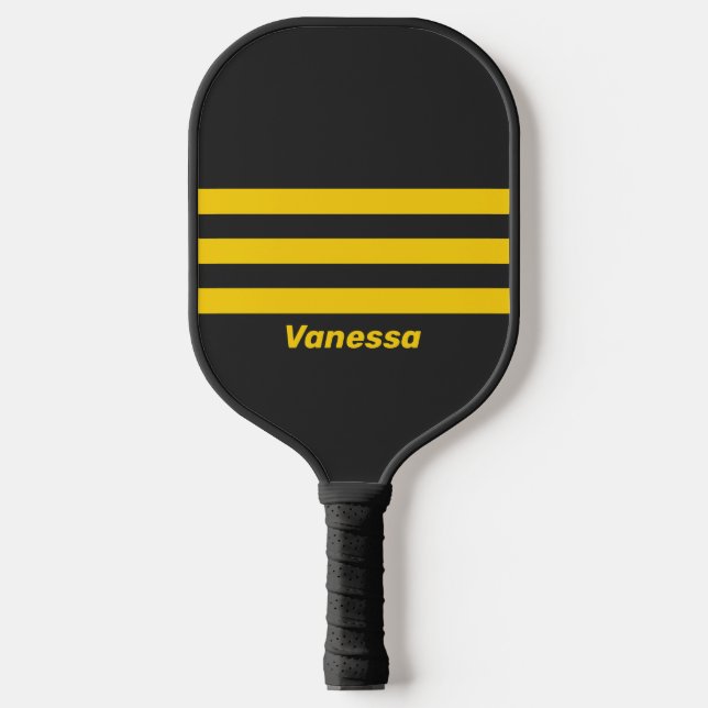 Retro Yellowjacket Three Across Striping with Name Pickleball Paddle (Front)