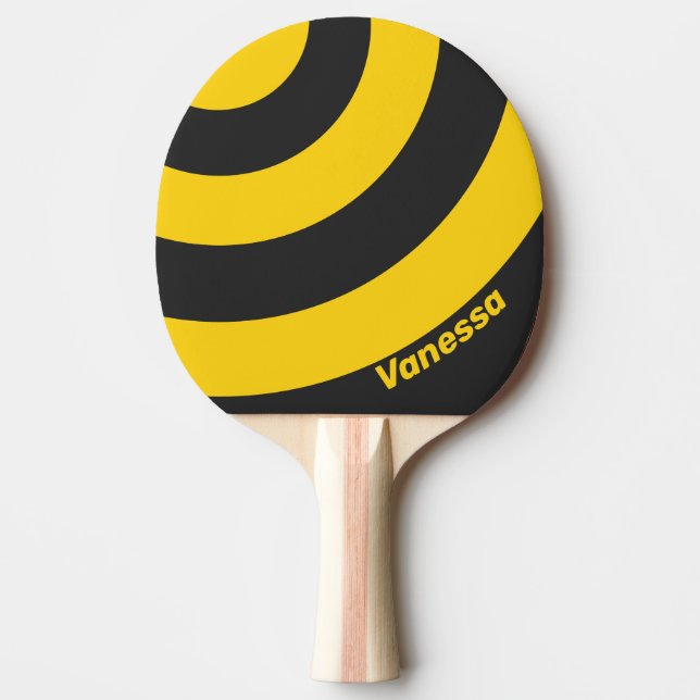 Retro Yellowjacket Three Circle Stripe with Name Ping Pong Paddle (Front)