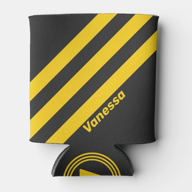 Retro Yellowjacket Three Stripes with Name Can Cooler (Front)