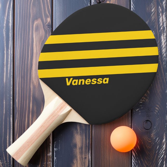 Retro Yellowjacket Three Stripes with Name Ping Pong Paddle (Creator Uploaded)