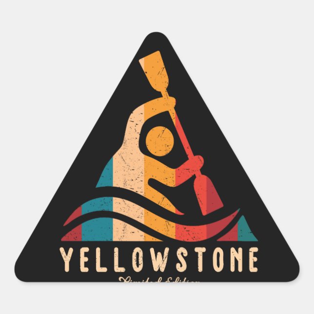 Retro Yellowstone Kayaking Triangle Sticker (Front)