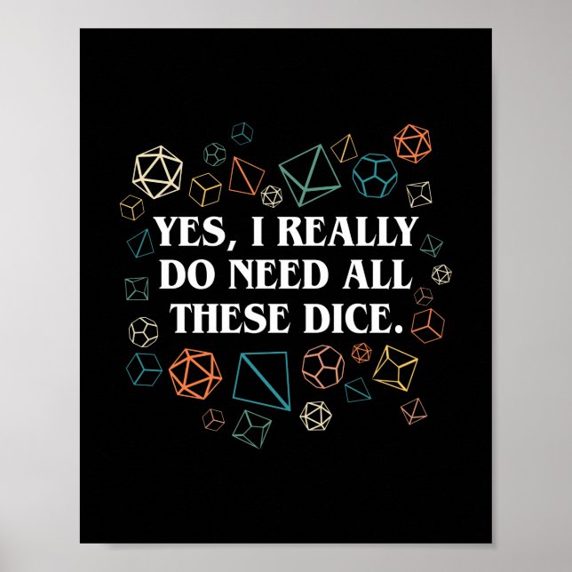 Retro Yes I Really Do Need All These Dice Tabletop Poster (Front)