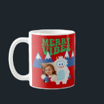 Retro Yeti Whimsical Kids Christmas  Coffee Mug<br><div class="desc">This whimsical Christmas mug features a festive hand illustrated yeti design with fun retro fonts. Easily customize the photo using the personalization feature.</div>