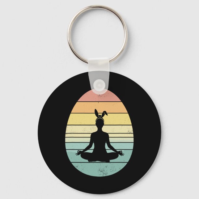Retro Yoga Easter Egg Easter Day Mediation Womens  Keychain (Front)