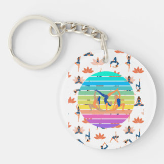 Retro Yoga in Vibrant Flow of Harmonious Colours Keychain