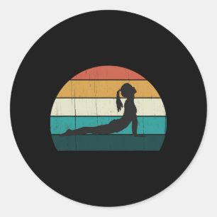 Retro Yoga Pose Vintage Mind Meditation Body Worko Classic Round Sticker