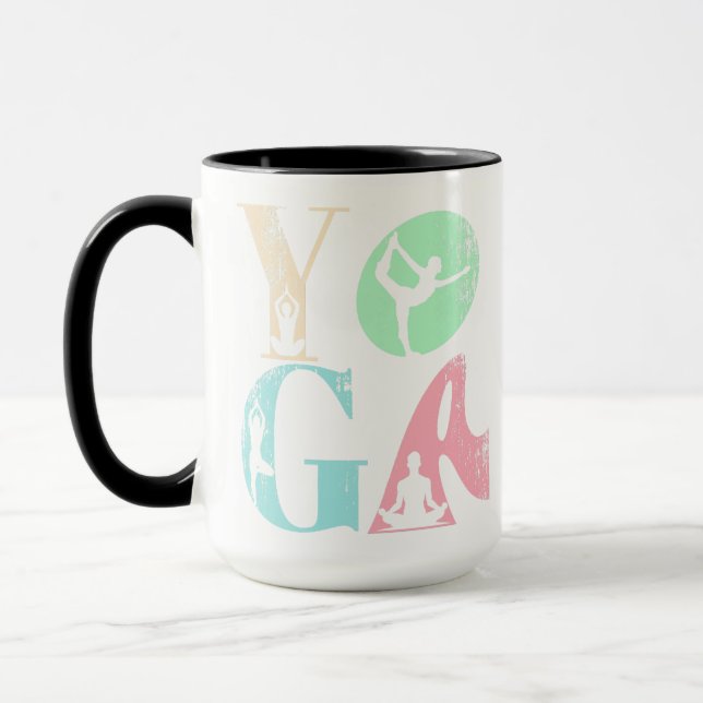 Retro Yoga Typography with Silhouettes of Poses  Mug (Left)