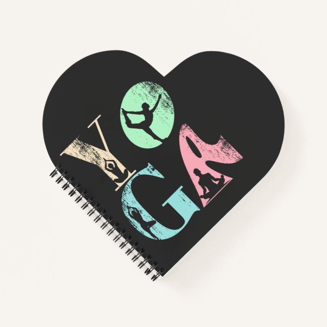 Retro Yoga Typography with Silhouettes of Poses  Notebook (Front)
