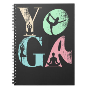 Retro Yoga Typography with Silhouettes of Poses  Notebook