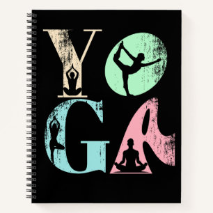 Retro Yoga Typography with Silhouettes of Poses  Notebook