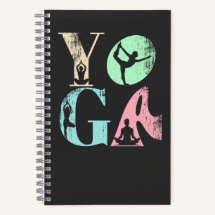 Retro Yoga Typography with Silhouettes of Poses  Notebook