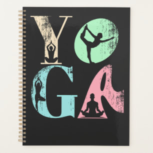 Retro Yoga Typography with Silhouettes of Poses Planner