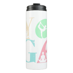 Retro Yoga Typography with Silhouettes of Poses  Thermal Tumbler