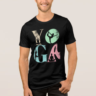 Retro Yoga Typography with Silhouettes of Poses  Tri-Blend Shirt