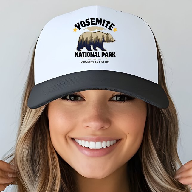 Retro Yosemite Bear Forest Trucker Hat (Creator Uploaded)