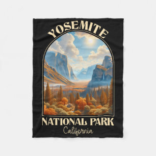Retro Yosemite National Park Autumn Season Camping Fleece Blanket