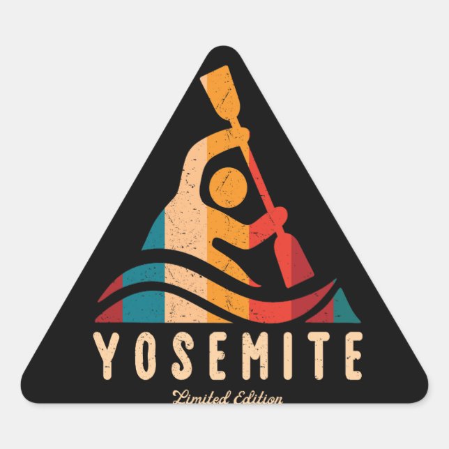 Retro Yosemite National Park Kayaking Triangle Sticker (Front)