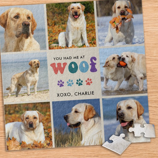 Retro You Had Me WOOF Custom 8 Photo Collage Dog Jigsaw Puzzle (Creator Uploaded)
