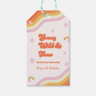 Retro Young Wild and Three Birthday Gift Tags