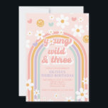 Retro Young Wild and Three Birthday Invitation<br><div class="desc">Young Wild and Three! Retro inspired third birthday invitation with 70's style fonts and colours.</div>