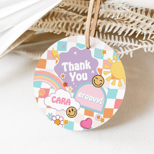 Retro Young Wild and Three Birthday Party Round Favour Tags