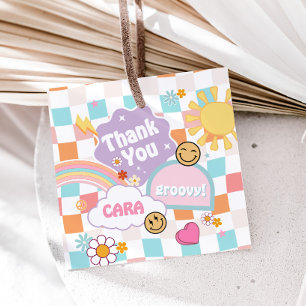 Retro Young Wild and Three Birthday Party Square Favour Tags